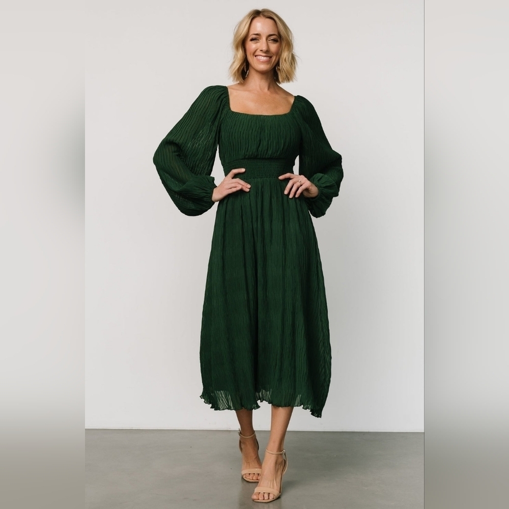 Baltic Born | NWOT Dalton Dark Green Pleated Midi Dress Size XS